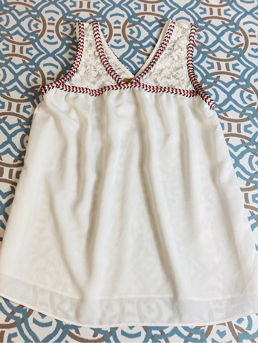 Wrangler White Lace Yoke Tank with Red and Black Trim
